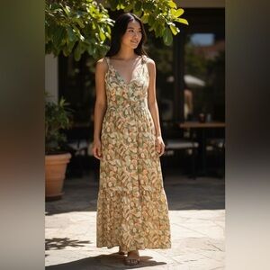 Abercrombie & Fitch Leafy Print Maxi Dress Womens Size XS 100% Cotton Sundress